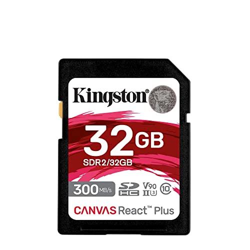 Kingston Technology 32GB Canvas React Plus SDHC UHS-II 300R/260W U3 V90 for Full HD/4K/8K