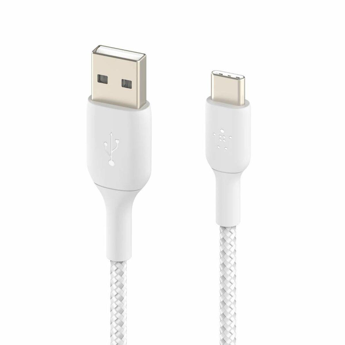 USB-A TO USB-C CABLE BRAIDED 0.15M WHITE