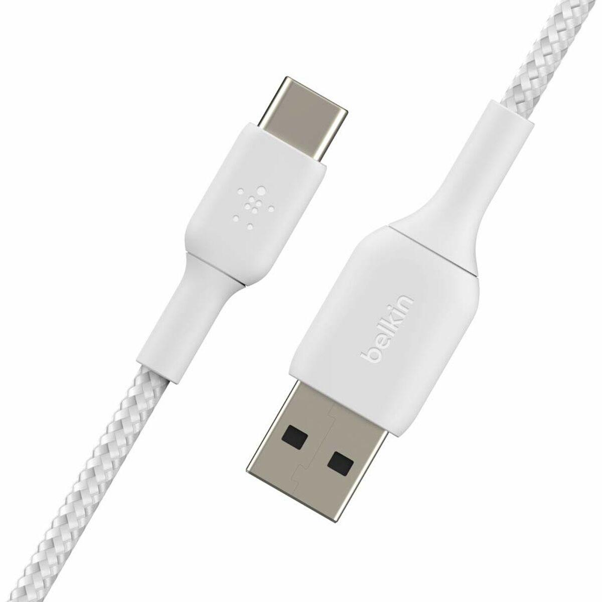 USB-A TO USB-C CABLE BRAIDED 0.15M WHITE
