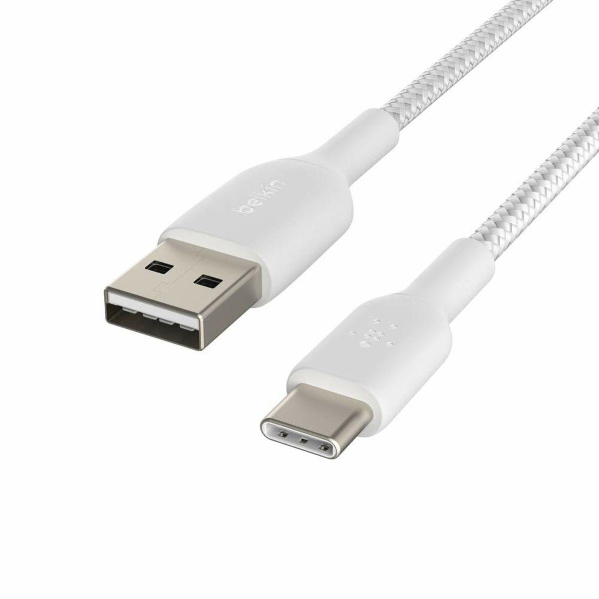USB-A TO USB-C CABLE BRAIDED 0.15M WHITE