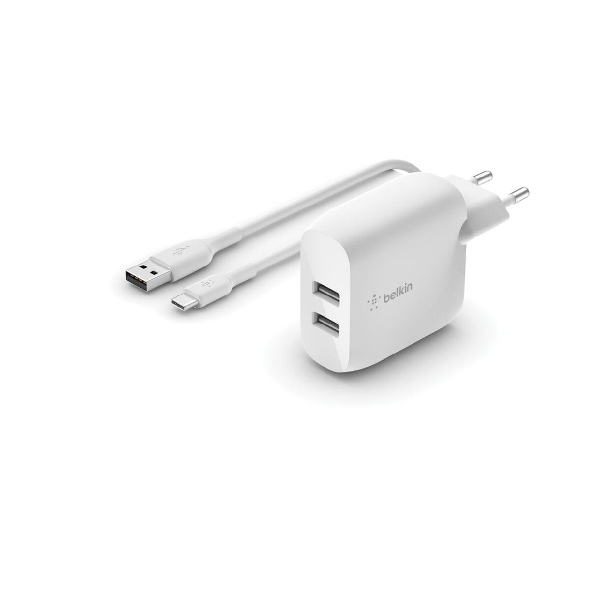 Belkin WCE001VF1MWH Caricabatterie per dispositivi mobili Bianco Interno (DUAL USB-A CHARGER - W/USB-C CABLE 1M 24W WHITE)