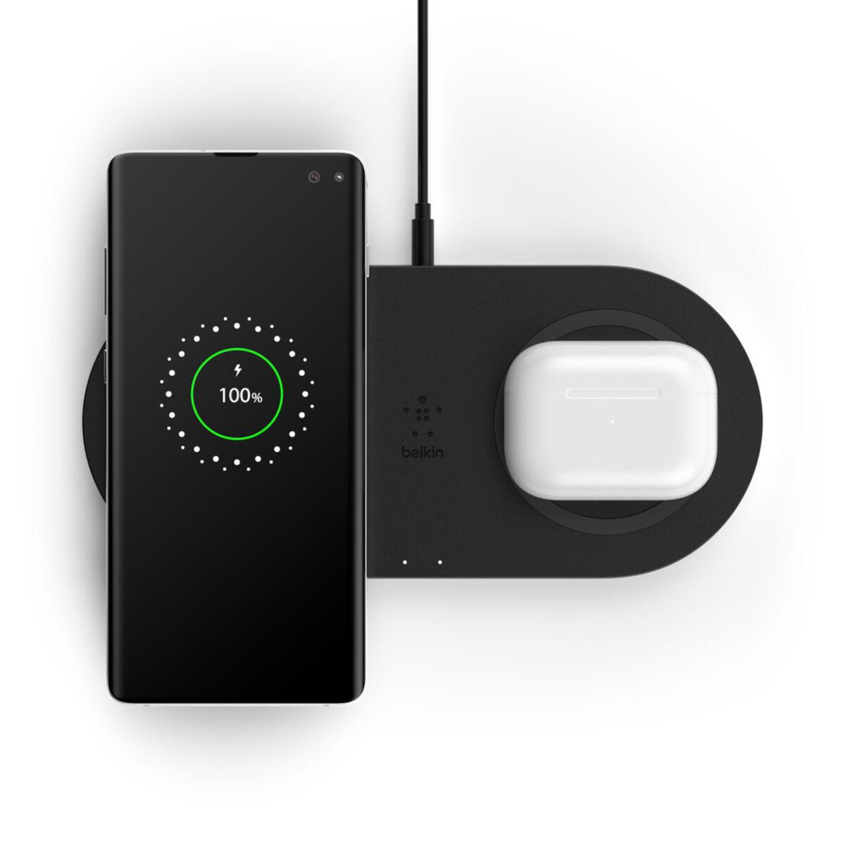Belkin Tappetino di Ricarica Wireless Doppio 2 X 10W - Nero (2X10W DUAL WIRELESS CHARGINGPAD - W/POWER SUPPLY BLACK)