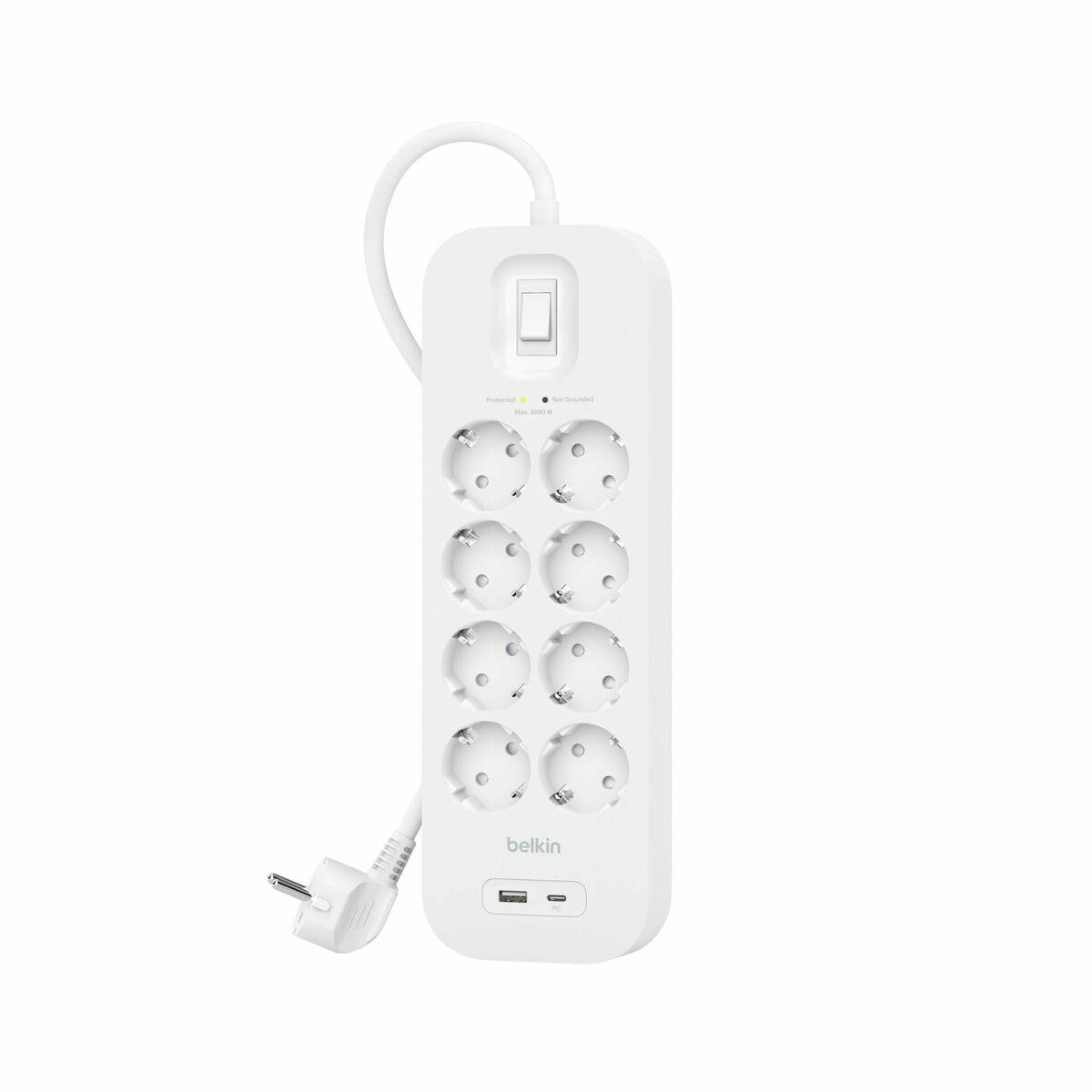 Belkin SRB003VF2M protezione da sovraccarico Bianco 8 presa[e] AC 2 m (POWER STRIP WITH SURGE - PROTECTION 8-SOCKET WITH 1 X US