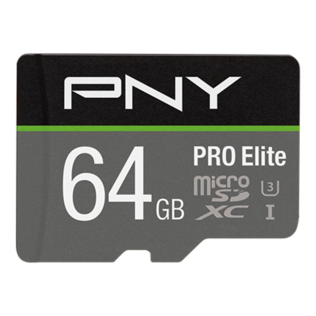 SD-MICRO PNY 64GB PRO Elite Class 10 / UHS-I U3 A1 V30 READ100MB/WRITE90 MB/S (4K-FHD) SDU64GV31100PRO-GE
