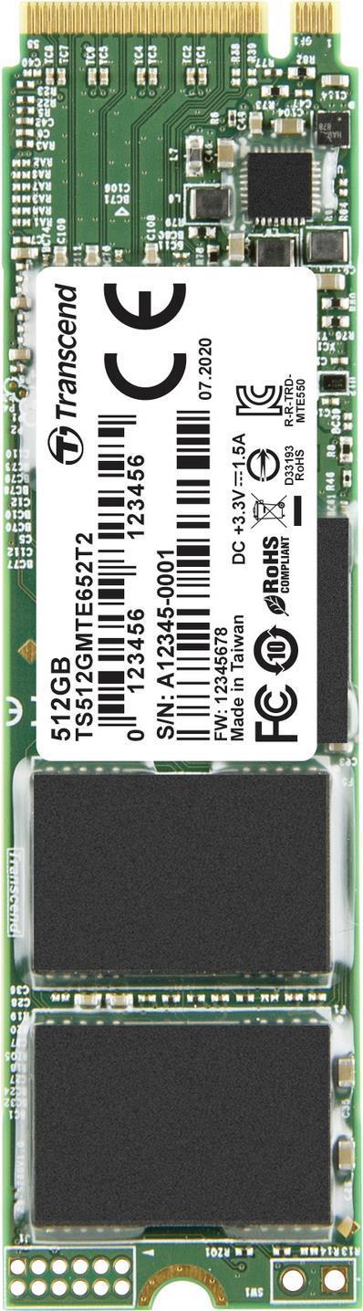 Transcend MTE652T2 - SSD - 512 GB - Intern - M.2 2280 (doppio lato) - PCI Express 3.1 X4 (NVME) (TS512GMTE652T2)