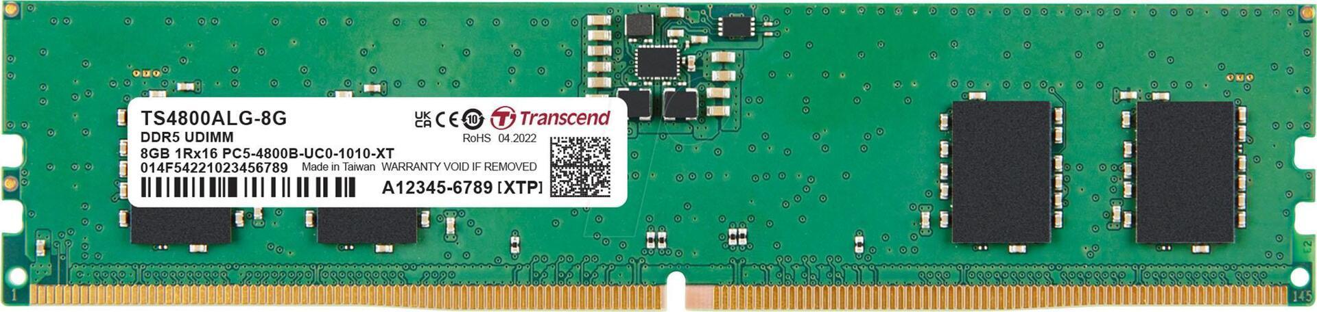 Trascendi 8 GB DDR5 4800 U-Dimm 1RX16 1GX16 CL40 1. Modulo di memoria 1 x 8 GB 4800 MHz ECC (TS4800alg-8G)