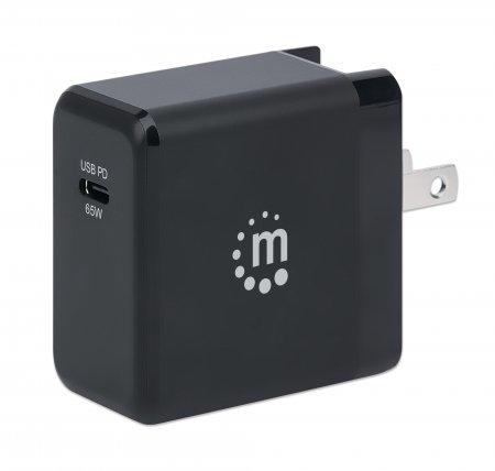 Manhattan 102278 Caricabatterie per dispositivi mobili Nero (GAN WALL CHARGER 65W / 3A- - UK/USA/EU INTERCHANGEABLE)