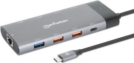 Manhattan 130714 replicatore di porte e docking station per notebook Cablato USB 3.2 Gen 2 [3.1 Gen 2] Type-C Grigio (USB-C DOC