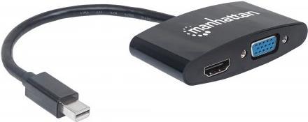 Manhattan 152709 cavo e adattatore video 025 m Mini DisplayPort HDMI VGA D-Sub Nero (MINI DISPLAYPORT TO HDMI/VGA- - 25CM MALE