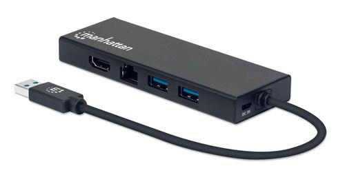 Manhattan 152846 replicatore di porte e docking station per laptop USB tipo A Nero (USB-A Dock/Hub Ports x5 Ethernet HDMI USB-A