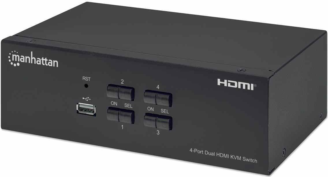 Manhattan 153539 switch per keyboard-video-mouse [kvm] Nero (HDMI KVM SWITCH 4-PORT- USB-A - 4K/30HZ WITH CABLES AUDIO)