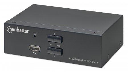 Manhattan 153546 switch per keyboard-video-mouse [kvm] Nero (Displayport 1.2 Kvm Switch - 2-Port, 4K@60Hz, Usb-A/3.5Mm - Audio/