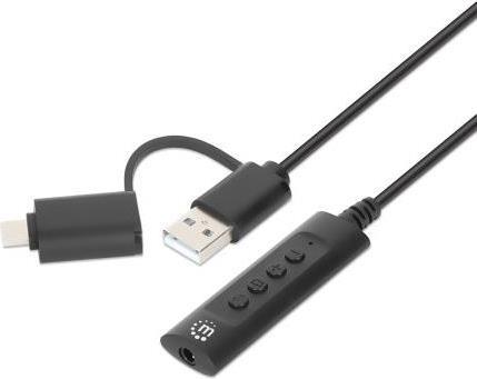 Manhattan 153560 splitter audio Nero (USB-C / USB-A TO 3.5MM AUDIO- - 1M VOL/MUTE CONTROL BLACK)