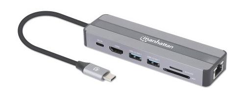 Manhattan 153928 replicatore di porte e docking station per laptop Cablato USB 3.2 Gen 1 [3.1 Gen 1] Type-C Nero, Argento (USB-