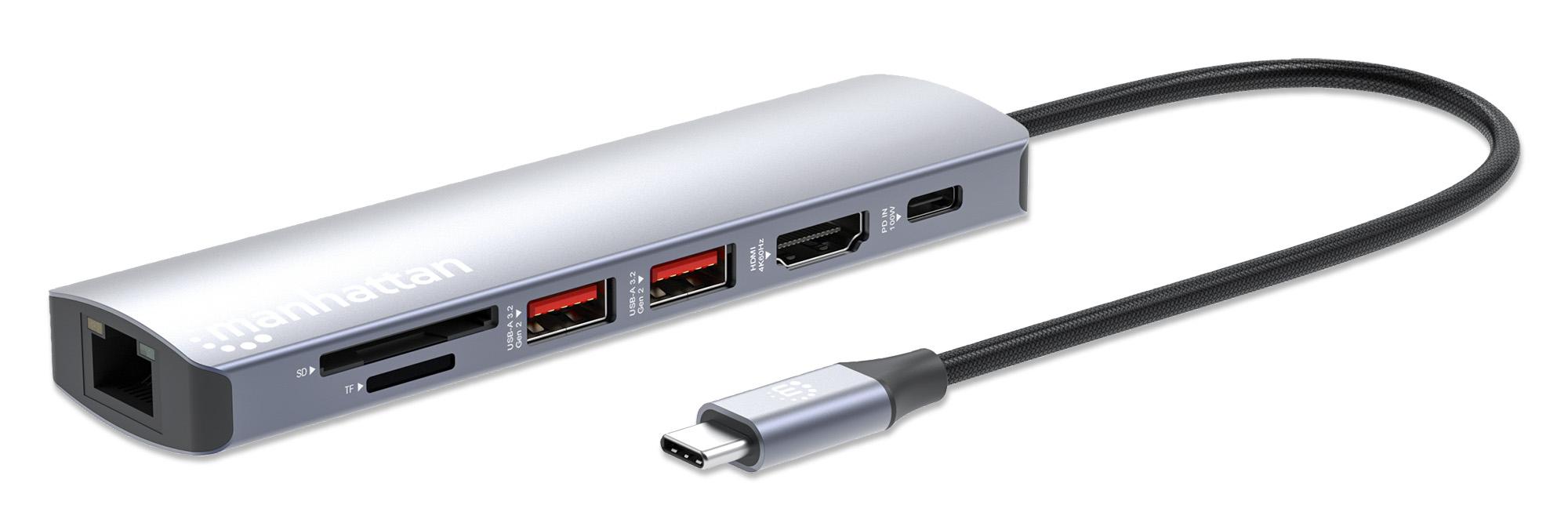 Manhattan 153966 replicatore di porte e docking station per laptop Cablato USB 3.2 Gen 2 [3.1 Gen 2] Type-C Argento (USB-C PD 7