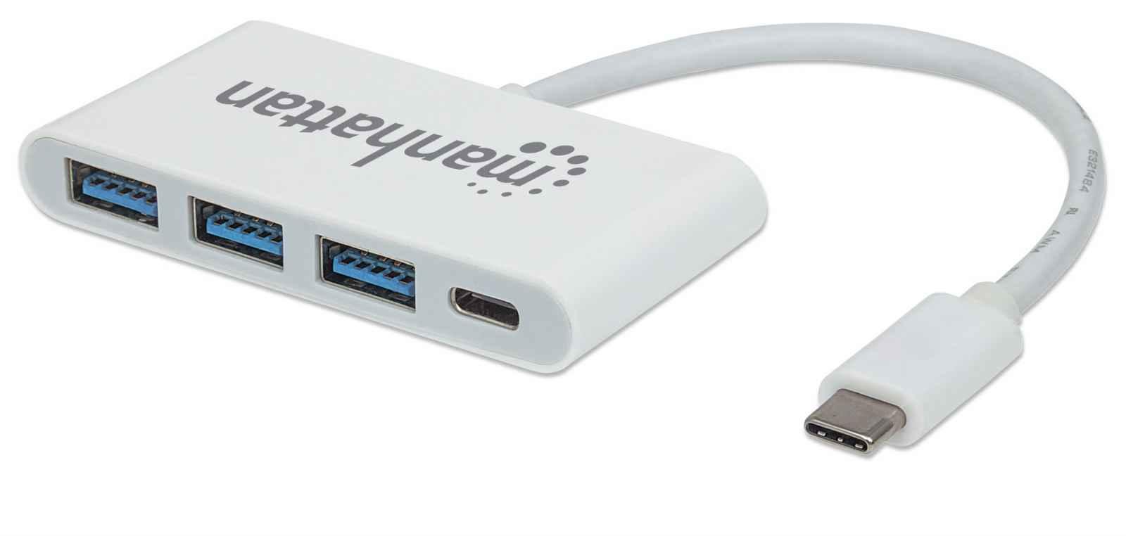Manhattan 163552 hub di interfaccia USB 3.2 Gen 1 3.1 Gen 1 Type-C 5000 Mbit/s Bianco (USB-C DOCK/HUB 4-PORT- - 1XUSB-C/3X USB-