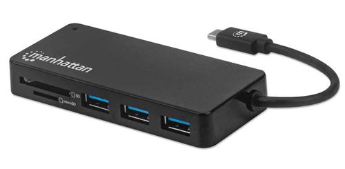 Manhattan 164948 replicatore di porte e docking station per laptop USB 2.0 Type-C Nero (USB-C Dock/Hub with Card Reader Ports x