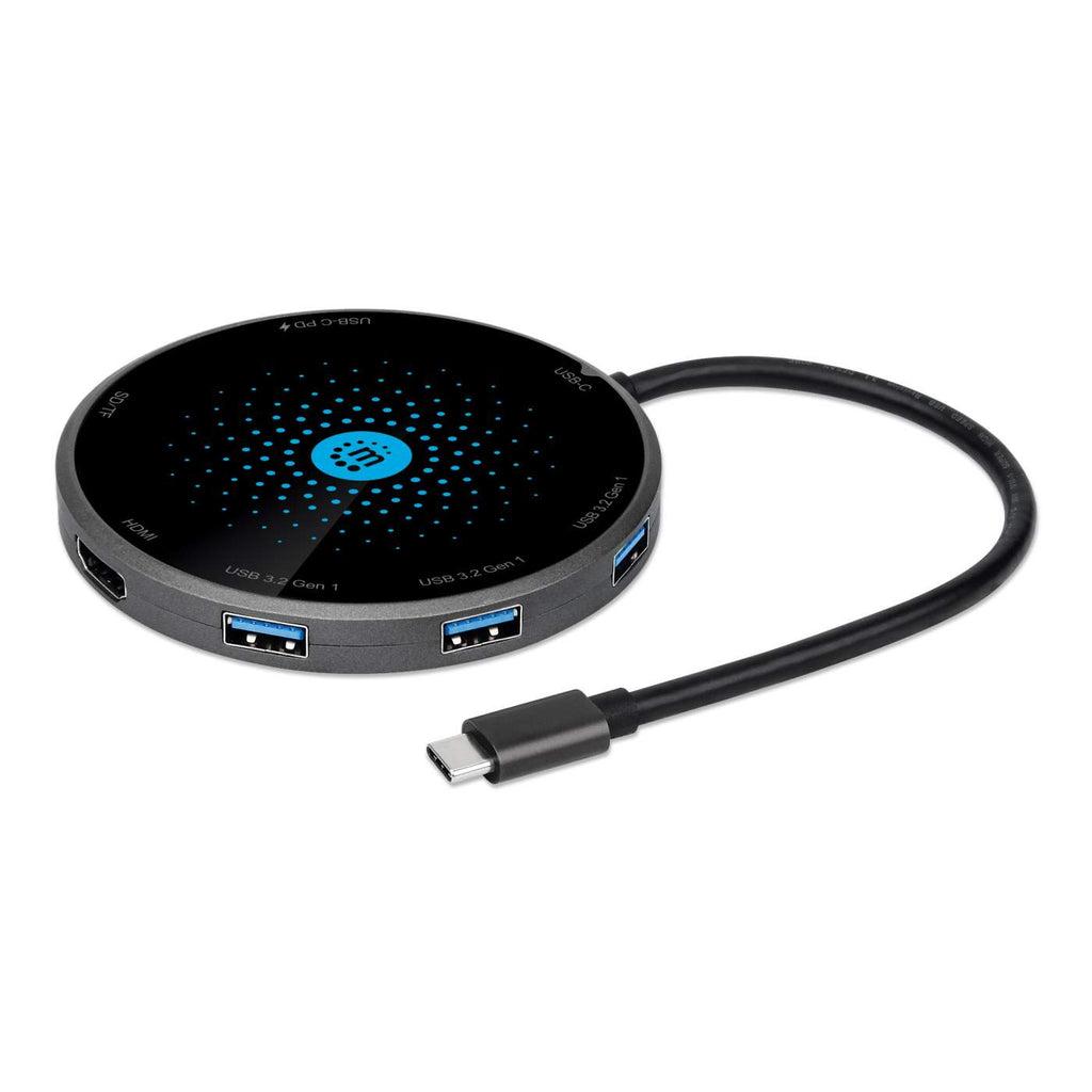 Manhattan 166560 hub di interfaccia USB 3.2 Gen 1 3.1 Gen 1 Type-C 5000 Mbit/s Nero (USB-C DOCK/HUB/READER 5-PORT- - HDMI/USB-A