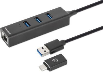 Manhattan 180894 hub di interfaccia USB 3.2 Gen 1 [3.1 Gen 1] Type-A + Type-C 5000 Mbit/s Nero (USB-C & USB-A Combo Dock/Hub, P