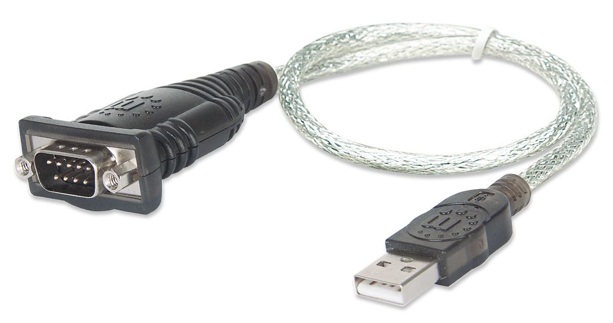 Manhattan 205146 cavo seriale Nero, Trasparente 0,45 m USB tipo A D-Sub (DB-9)
