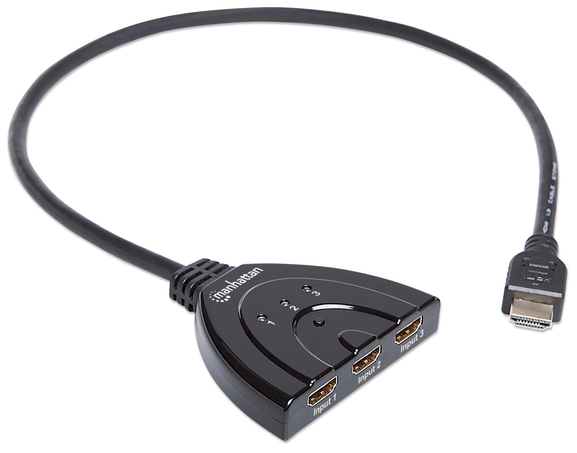 Manhattan 207843 conmutador de vdeo HDMI (HDMI Switch 3-Port 1080p Connects x3 HDMI sources to x1 display Manual Switching via