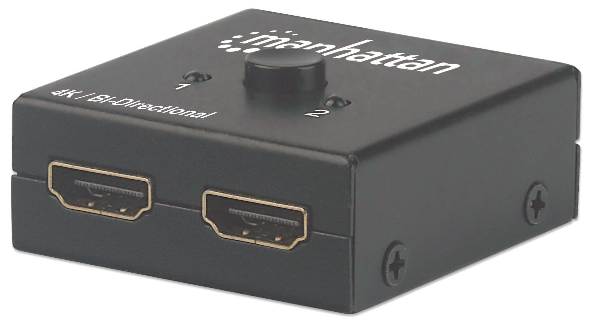 Manhattan 207850 conmutador de vdeo HDMI (HDMI Switch 2-Port 4K30Hz Bi-Directional Black Displays output from x1 HDMI source to