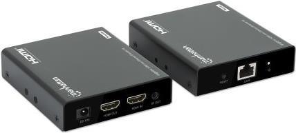 Manhattan 207980 moltiplicatore di rete Ricevitore e trasmettitore di rete Nero (4K Hdmi Over Ethernet - Extender Kit, Extends