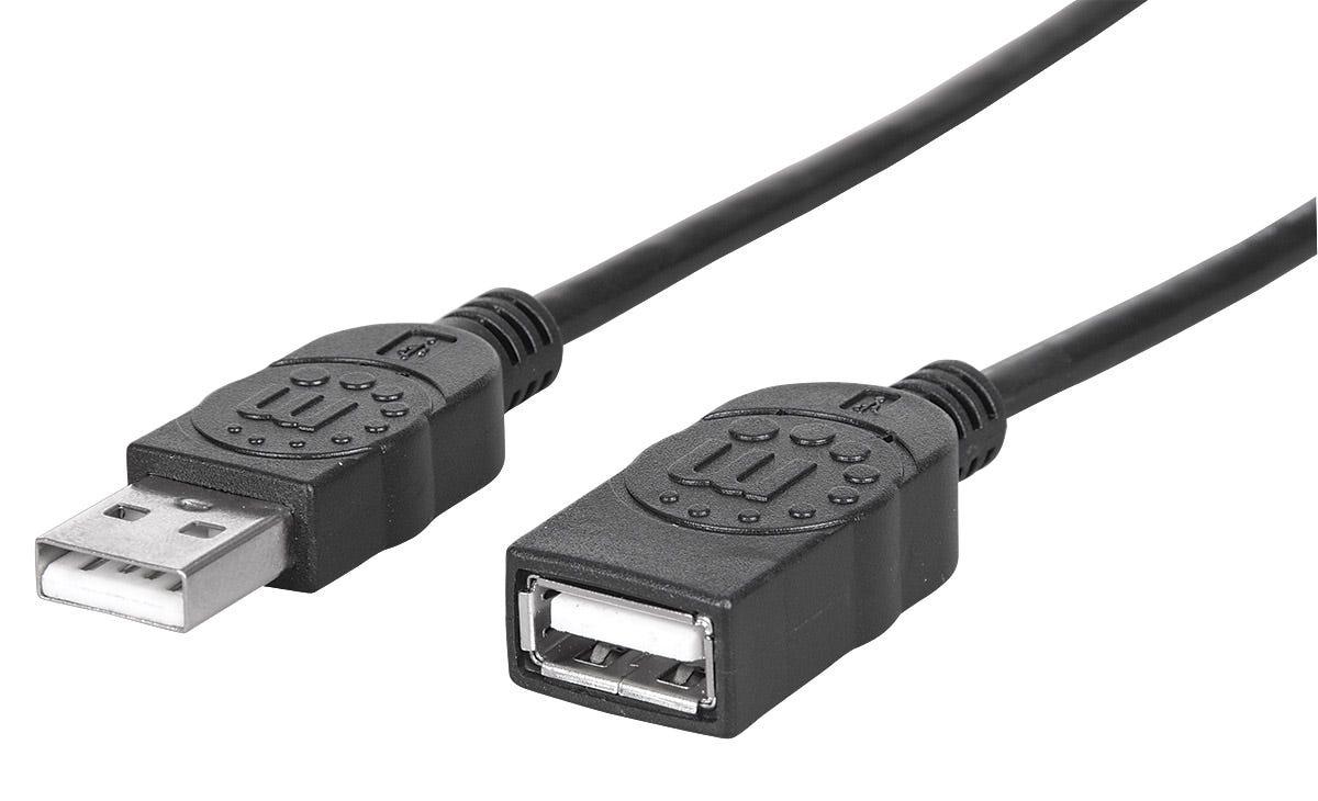 Manhattan 308519 cavo USB 1 m USB 2.0 USB A Nero (USB-A to USB-A Extension Cable 1m Male to Female 480 Mbps USB 2.0 Equivalent