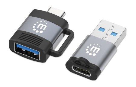 Manhattan 356329 adattatore per inversione del genere dei cavi Nero Grigio (2-Piece Set USB-C to USB-A and USB-A to USB-C Adapt