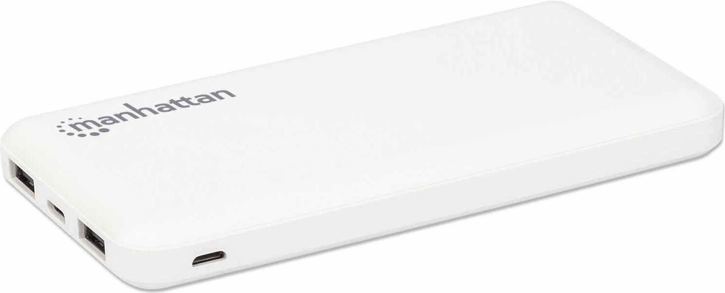 Manhattan 406277 batteria portatile Polimeri di litio LiPo 10000 mAh Bianco (Power Bank 10000 mAh Output 2x USB-A 2.1A & 1A Inp