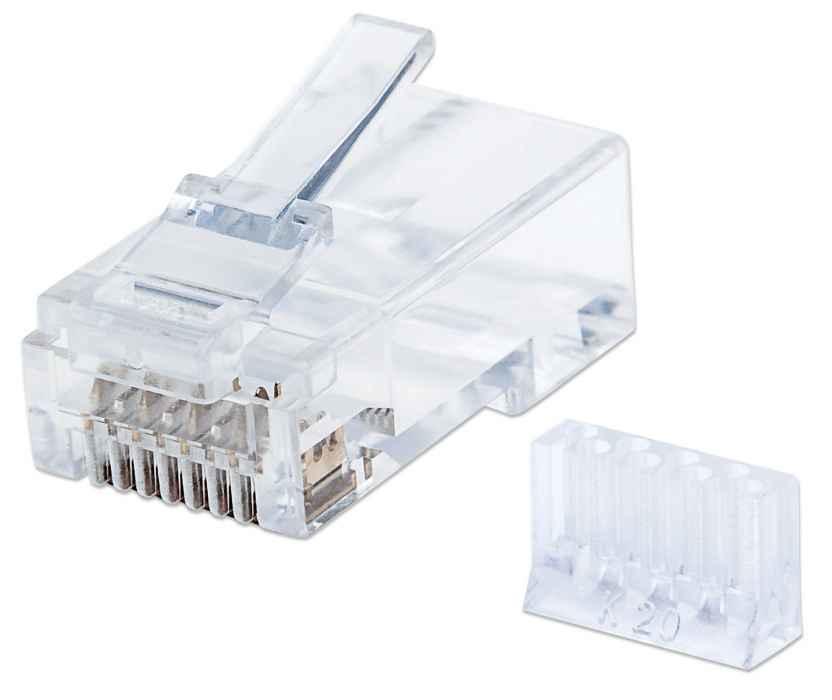 Intellinet 790604 cavo di collegamento RJ45 Trasparente (RJ45 Modular Plugs Cat6 UTP 3-prong for solid wire 15 gold plated cont