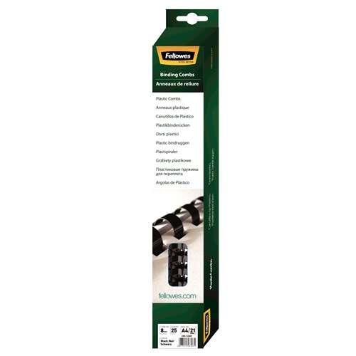 Pacchetto Fellowes con 25 canali in plastica da 8 mm - da fine a 40 nebbie - facile da usare e flessibile - alta qualit - colo