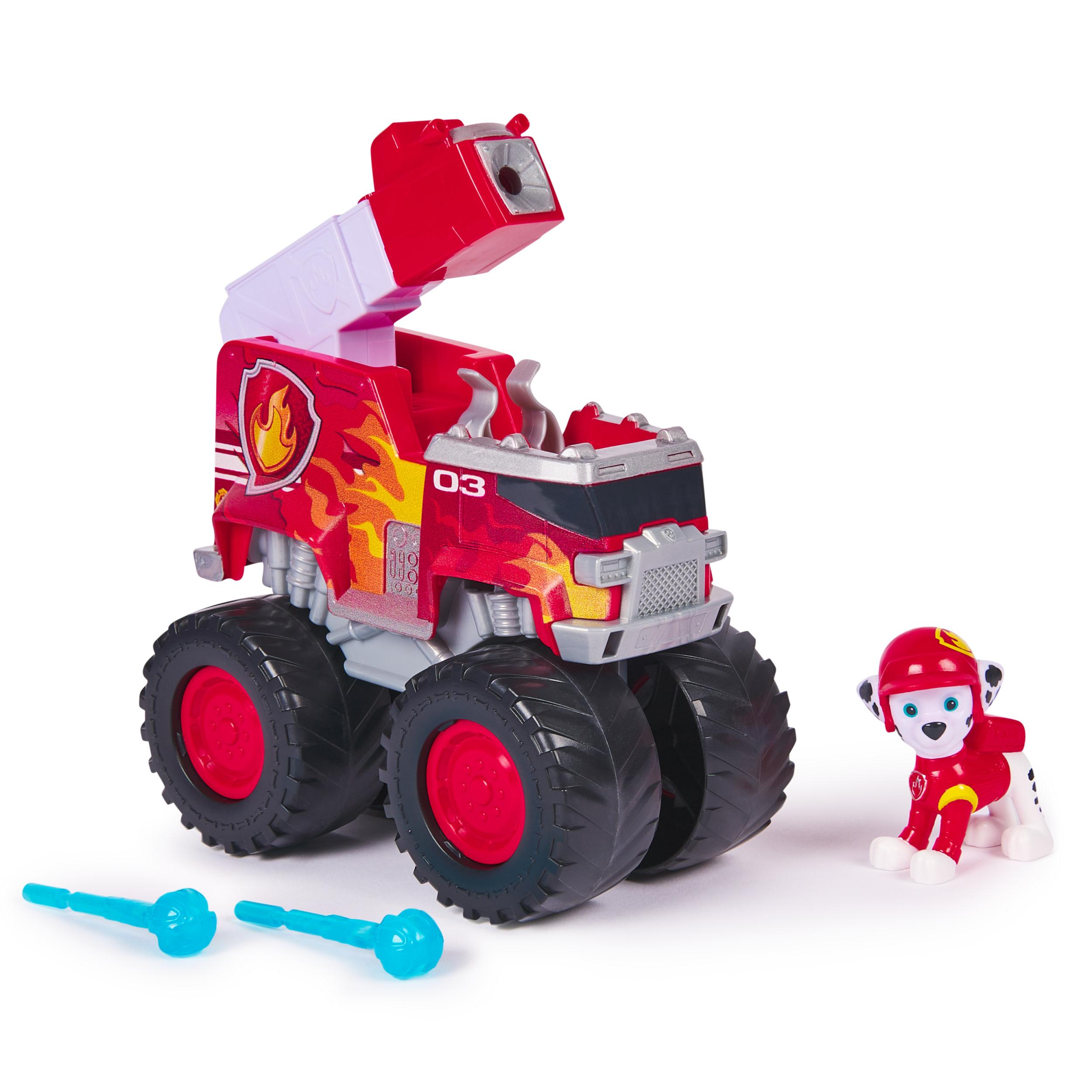 PAW Patrol : Rescue Wheels, camion dei pompieri di Marshall, camion giocattolo con lanciamissili e action figure collezionabile