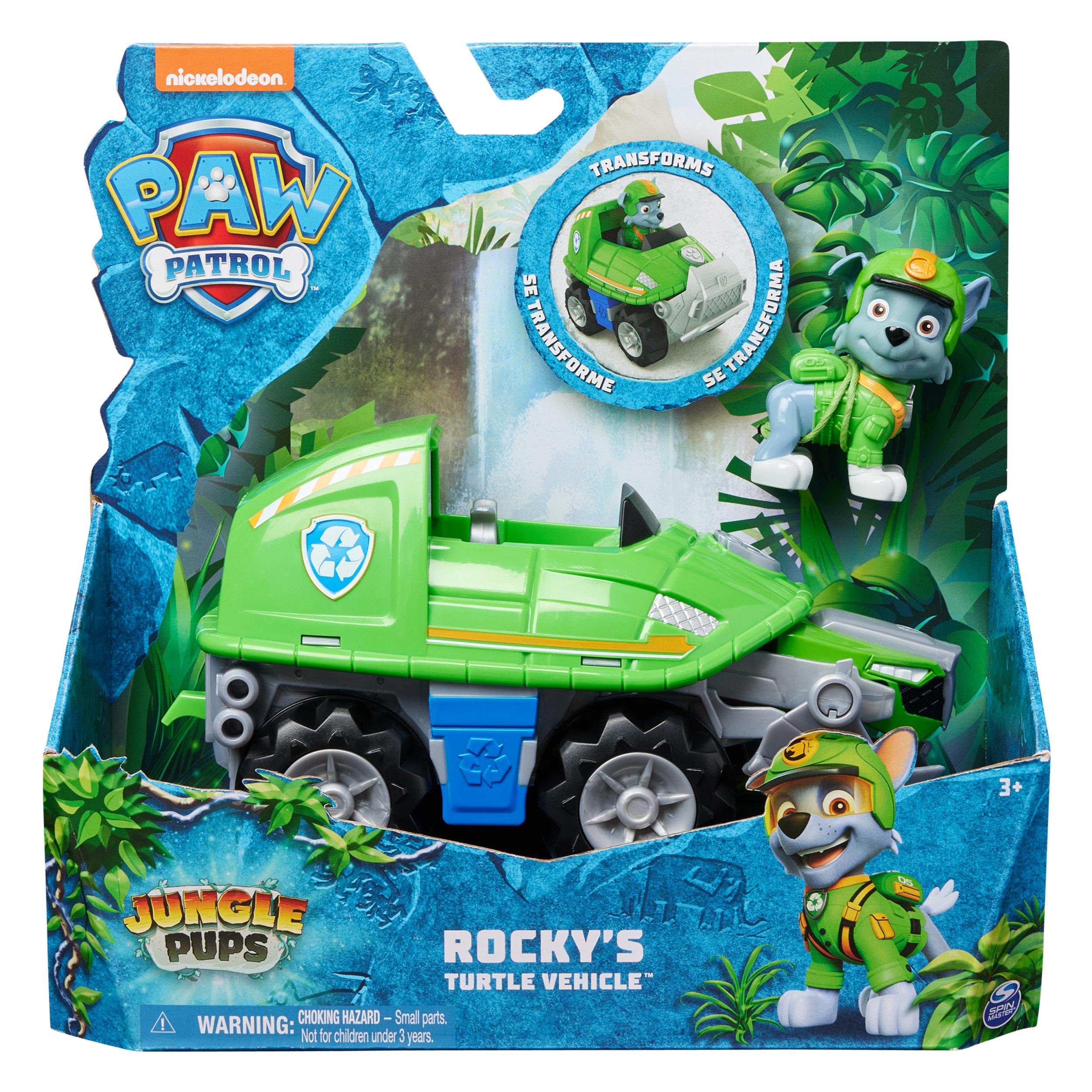 PAW Patrol Jungle Pups, Veicolo Tartaruga di Rocky, veicolo giocattolo con personaggio Rocky da collezione, giocattoli per bamb