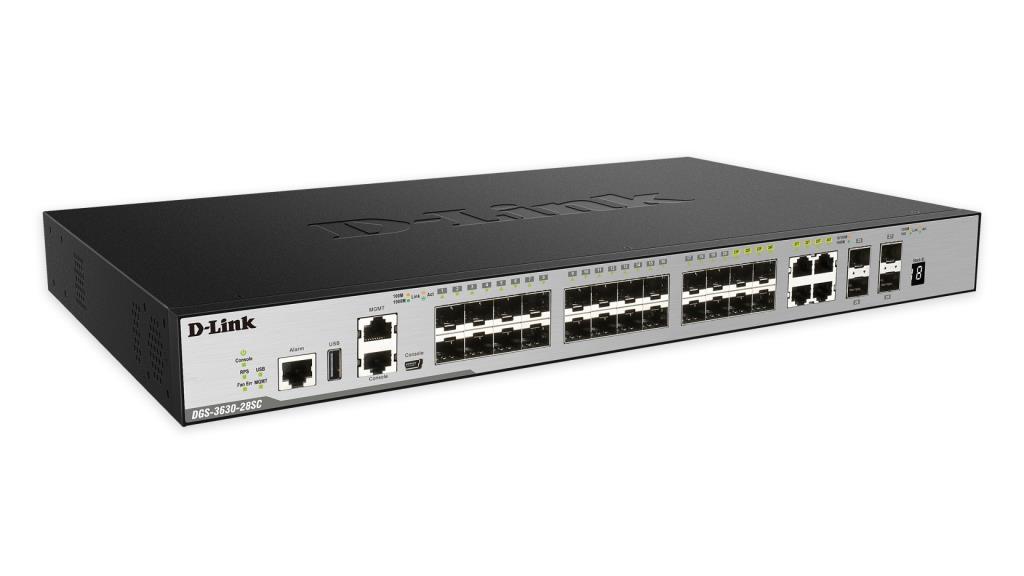 D-Link DGS-3630-28SC Gestito L3 1U Nero (D-Link DGS 3630-28SC - Switch - L3 - Managed - 20 x Gigabit SFP 4 x combo 1000Base-T