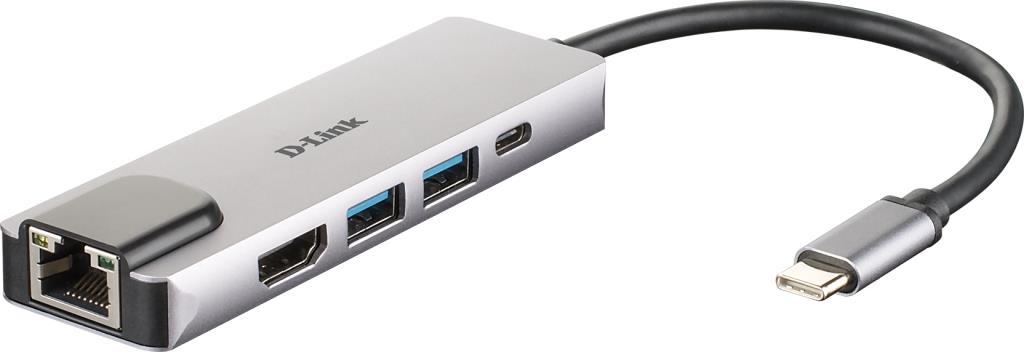 D-Link Hub USB-C 5 in 1 - 2 porte USB 3.0 - 1 porta HDMI 4K - 1 LAN Ethernet - 1 porta USB-C per Power Delivery 60W