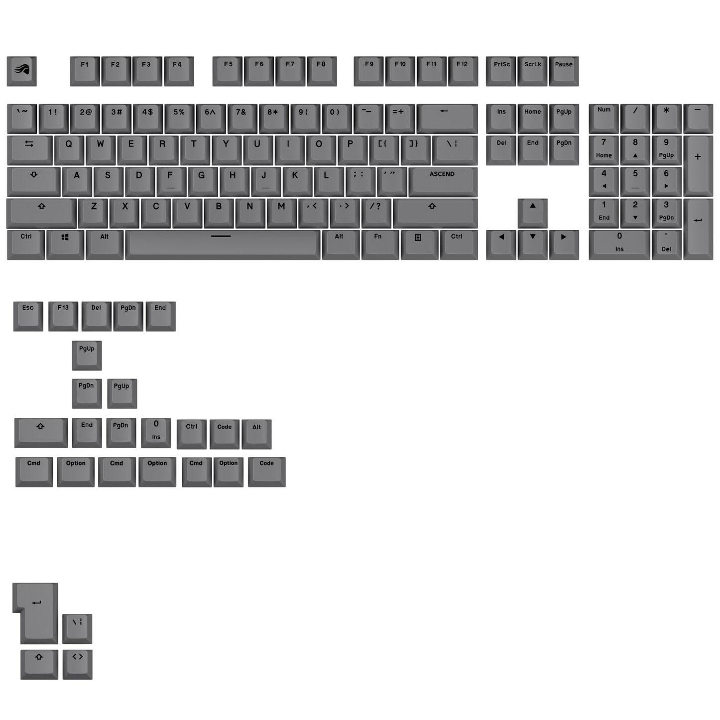 Glorious PC Gaming Race GPBT Basics KeyCaps ANSI Layout US PBT Dye-Sub-Armor Grey (Glo-KB-Acc-Gpbt-Ba-Agry-US)