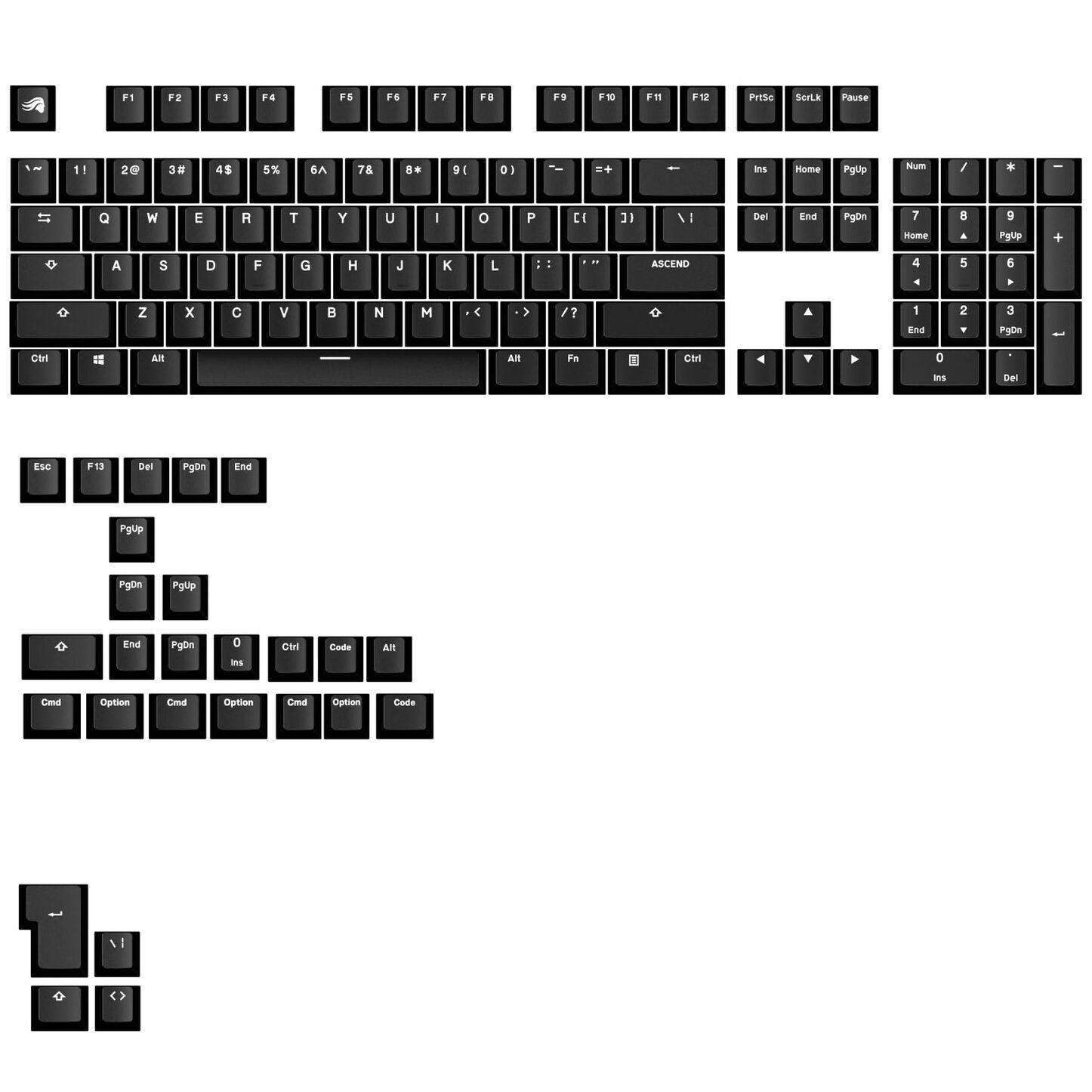 Glorious GPBT Basics KeyCaps, ANSI Layout (US), PBT, Dye-Sub-Classic Black (Glo-KB-Acc-Gpbt-BA-CBLK-US)