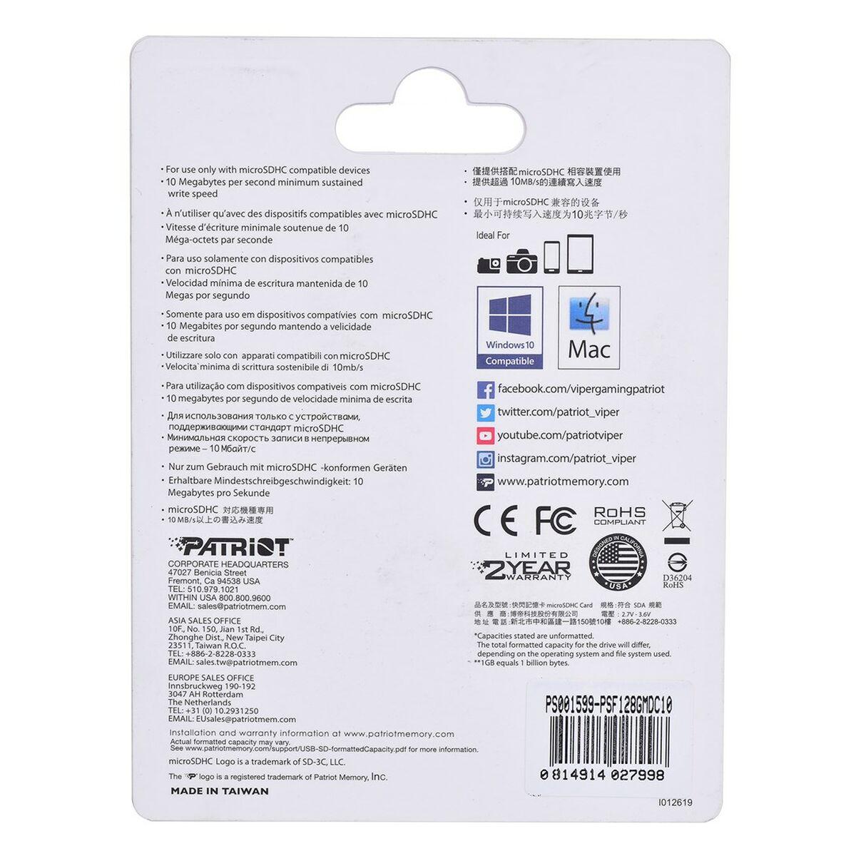 Scheda Micro SD Patriot Memoria PSF128GMDC10 Nero 128GB