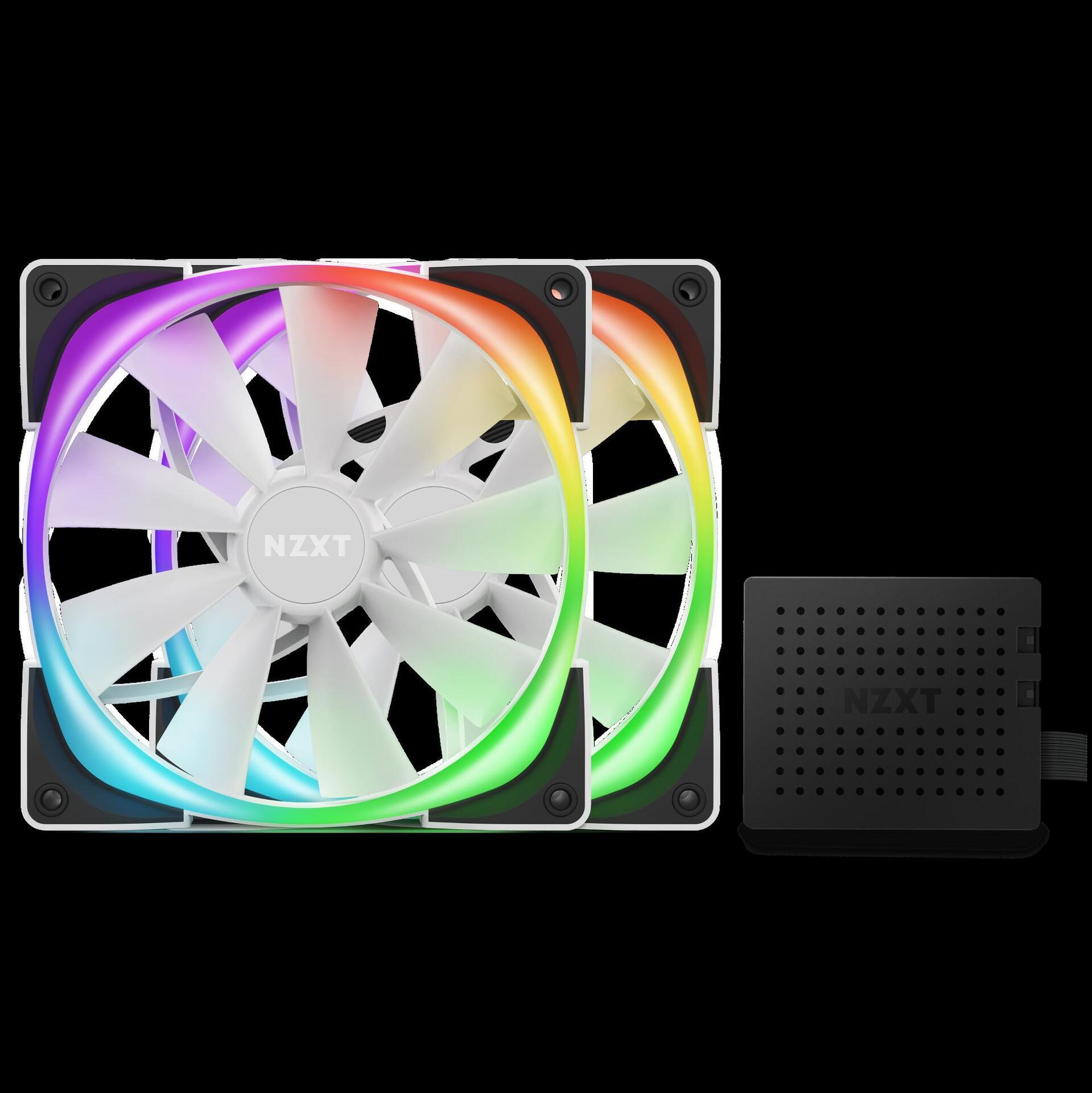 Ventola per case NZXT Aer RGB da 140 mm bianco/nero, confezione da 2