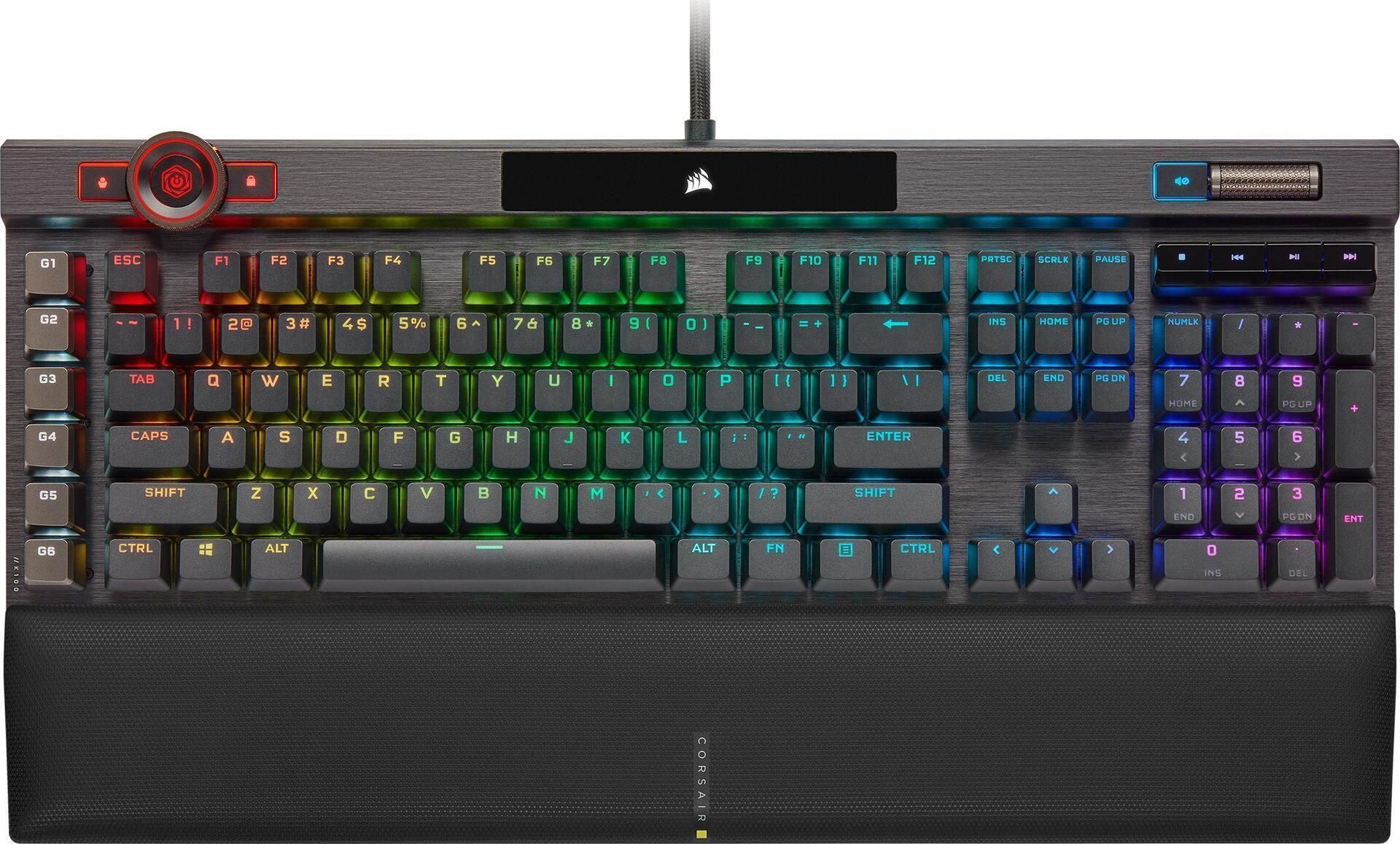 Tastiera da gioco meccanico ottico Corsair K100 RGB con illuminazione a LED RGB Corsair OPX Rapidfire Black Key Caps (CH-912A01