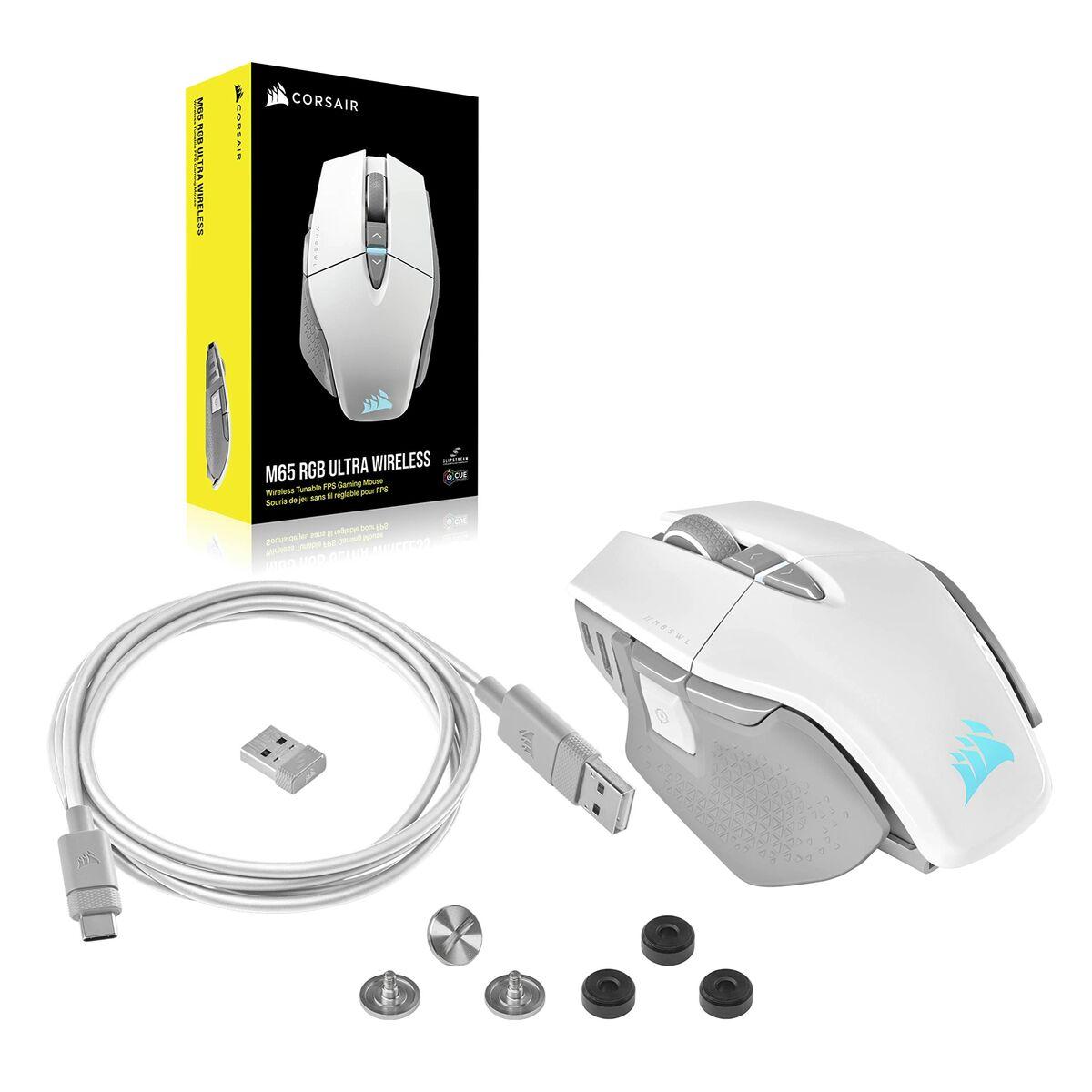 SOURIS SANS FIL GAMER CORSAIR M65 ULTRA RGB (BLANC/ARGENT)