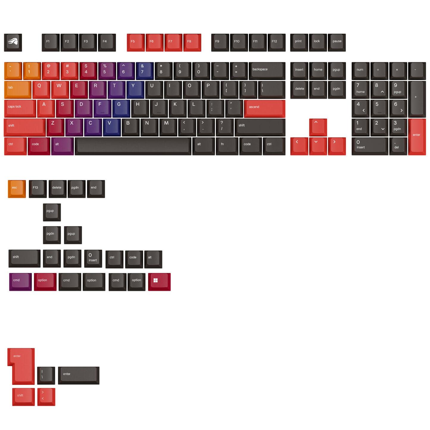 Glorious PC Gaming Race KeyCaps GPBT KeyCaps ANSI Layout US PBT Dye-Sub-Celestial Fire (Glo-KB-Acc-Gpbt-Gr-CEF-US)