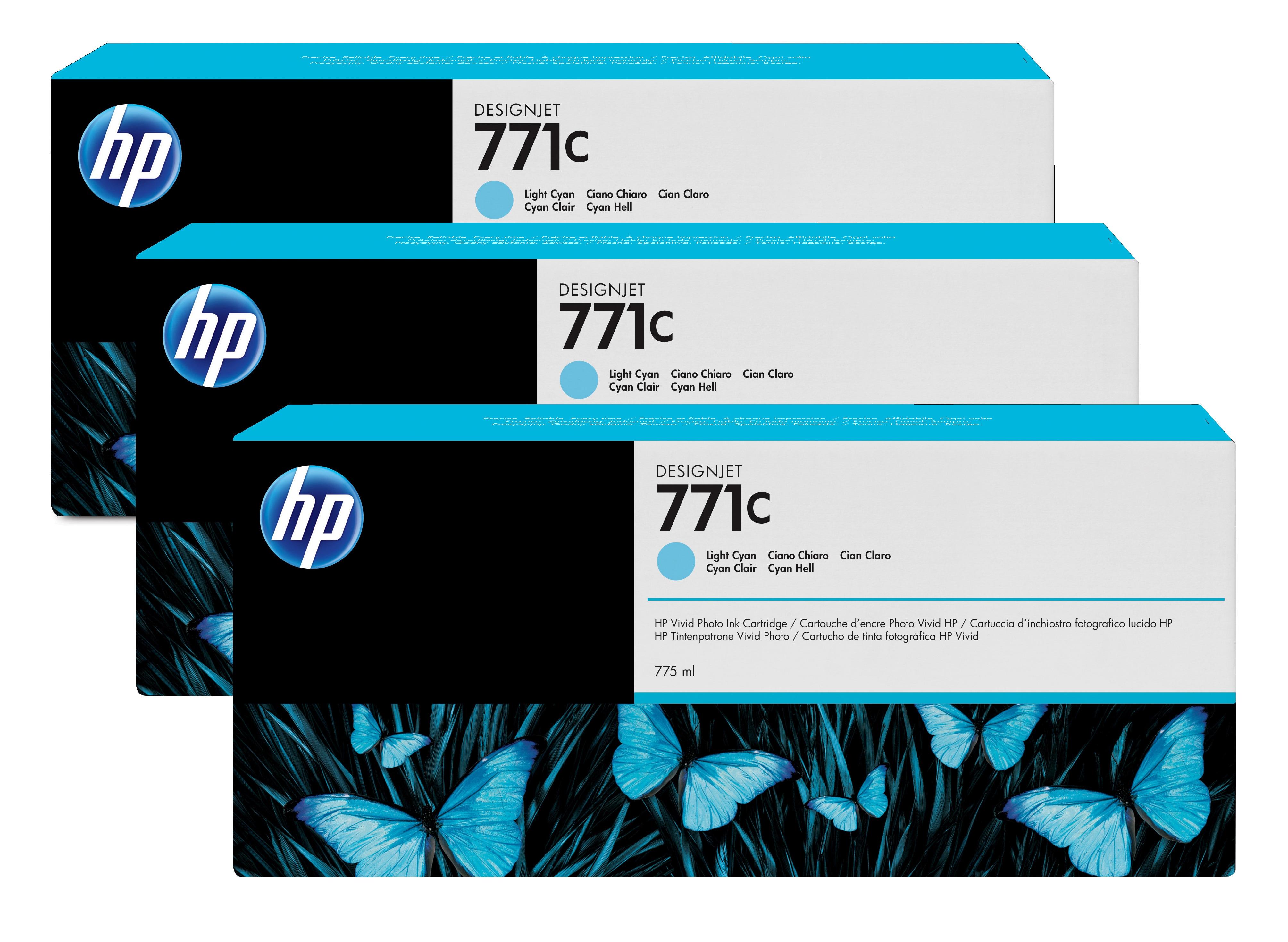 HP Confezione da 3 cartucce di inchiostro ciano chiaro DesignJet 771C 775 ml