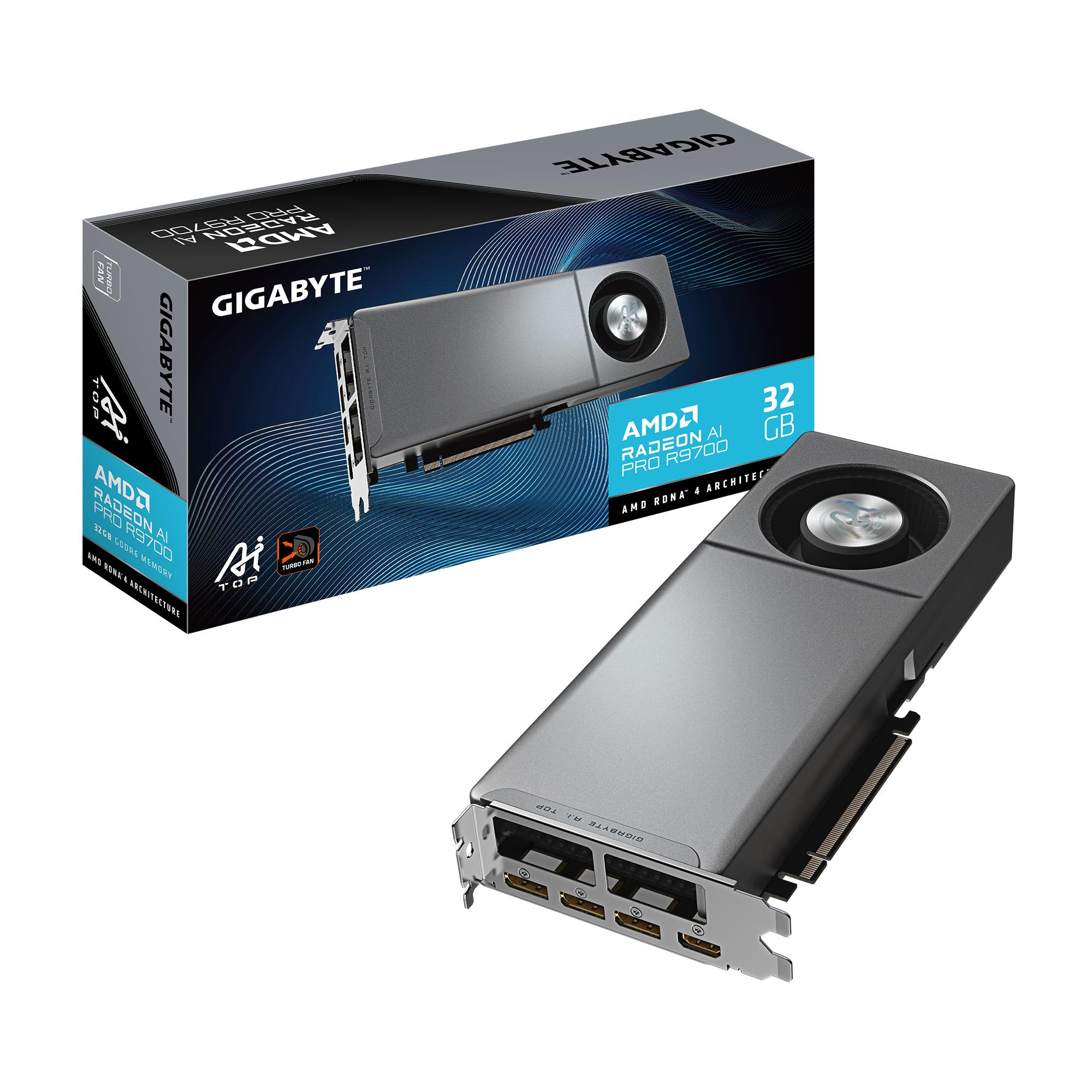 GIGABYTE Radeon AI PRO R9700 AI TOP 32G Scheda Grafica – 32 GB GDDR6, 256 bit, PCI-E 5.0, 2920 MHz Frequenza del core, 3 x Di