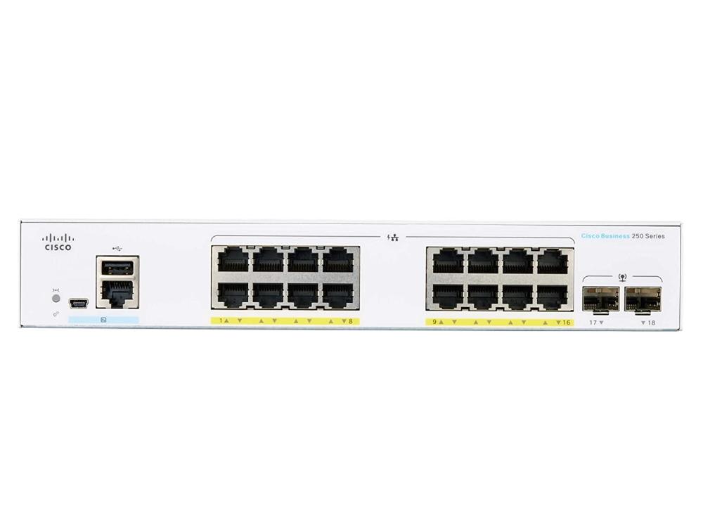 Cisco CBS250-16P-2G Switch 16x RJ45 1000Mb/s PoE 2x SFP Desktop Rack 120W