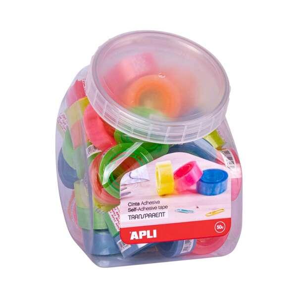 Apli Display con 50 Nastri Adesivi Trasparenti 19 mm x 20 mt - Adesione Forte - Colori Mandrino Assortiti