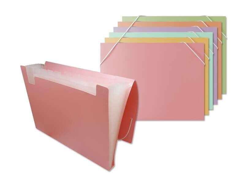 Bismark Confezione da 8 Cartelle a Soffietto in Polipropilene - 12 Reparti - Chiusura con Elastici - Colori Pastello Assortiti