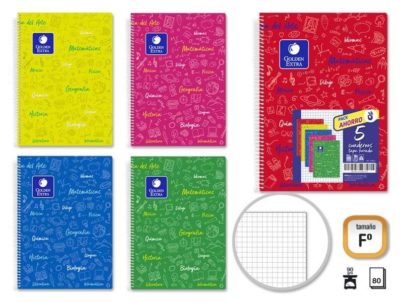 Confezione Golden da 5 quaderni con soggetto Folio 80 fogli da 90 gr griglia 4x4 Caratteristiche -Dimensione foglio -Griglia 4x