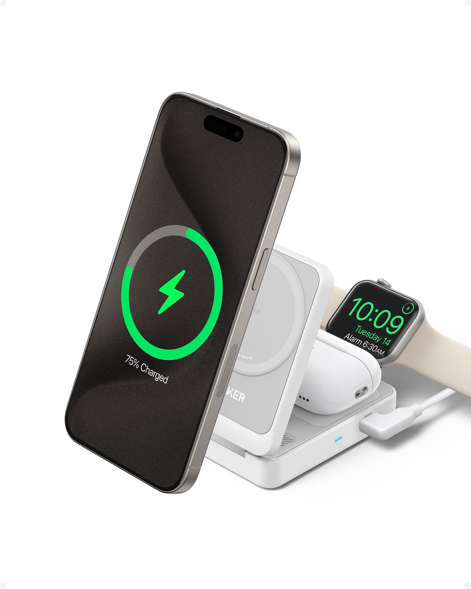 Anker B2557321 Caricabatterie per dispositivi mobili Cuffie Auricolare Smartphone Orologio intelligente Bianco AC Carica wirele